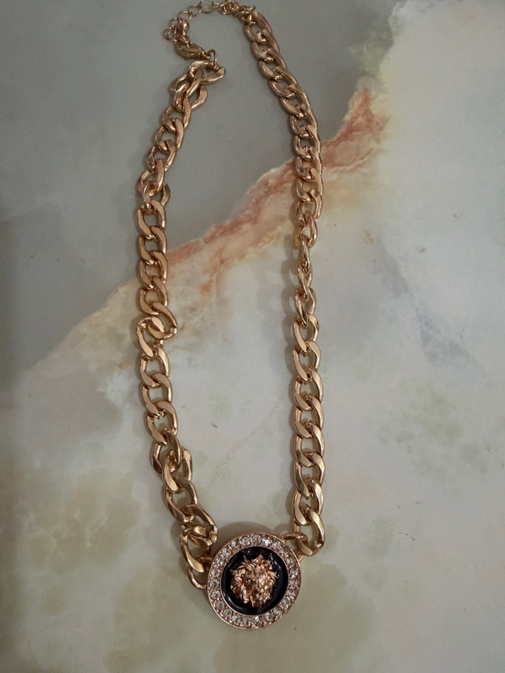 Gold-Tone Lion Medallion Chain Necklace - Women Jewelry 16”